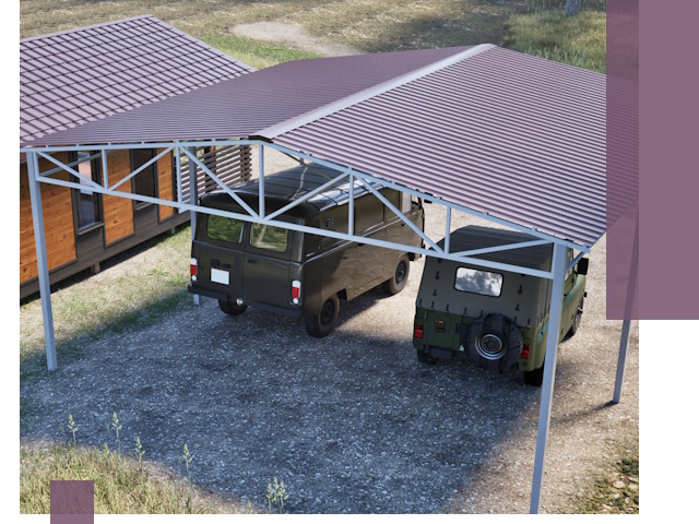 Двускатные навесы под ключ в Ишимбае — изготовление и монтаж